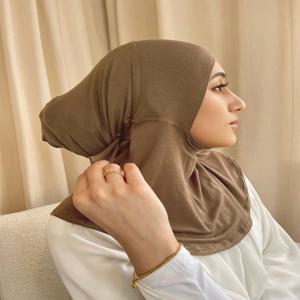도매 준비 착용 인스턴트 Hijab 여성용 넥타이 백 프리미엄 품질 저지 스카프 코튼 넥 커버 이슬람 여성 Hijabs