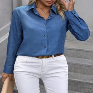 봄 가을 새로운 패션 색상 조합 긴팔 옷깃 여성 셔츠 단색 여성 OfficeShirt와 간단한 캐주얼
