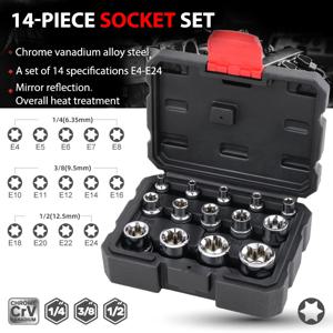 14Pcs E 유형 Torx 스타 여성 비트 소켓 세트 렌치 소켓 E4-E24 홈 DIY 금속 가공 자동차 수리 도구