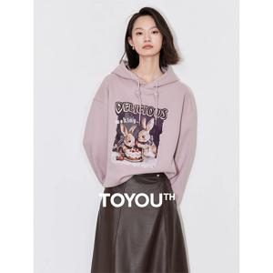 TOYOUTH 여성용 토끼 프린트 후드 드로스트링 캐주얼 풀오버 상의, 맨투맨, 가을, 신상