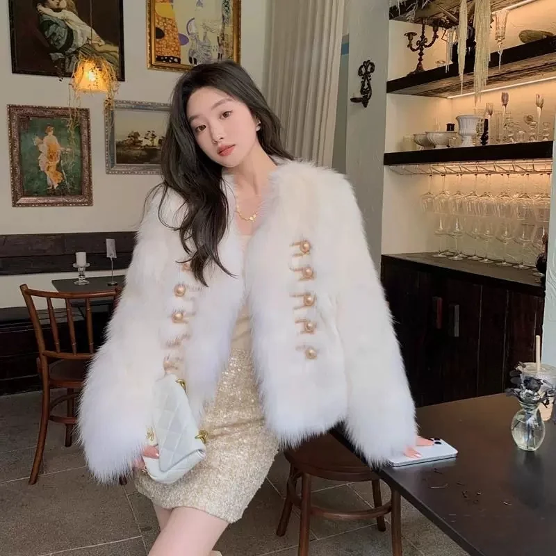 여성용 모조 여우 모피 코트, 짧은 2024, 영국 귀족 스타일, 새로운 모피 통합 모피 코트, 느슨한 따뜻한 코트
