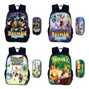 만화 게임 Rayman Legends 2pcs 세트 배낭 Schoolbag 소년 소녀 캠핑 배낭 연필 케이스 연필 가방 연필 상자