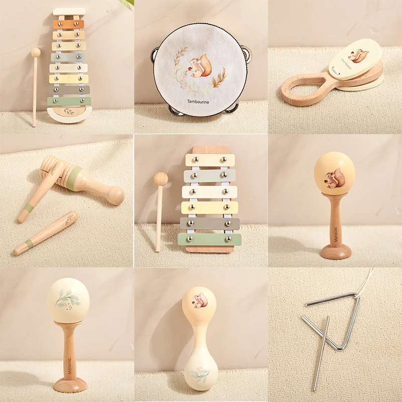 아기용 나무 몬테소리 악기, 실로폰, 딸랑이, 드럼, 음악 계몽, 교육 장난감, 크리스마스 선물