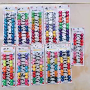 10pcs 탄성 포니 테일 비즈 Knocker 공 헤어 넥타이 유아 소녀를위한 어린이 헤어 공 종이 카드없이 공과 머리 Bobbles