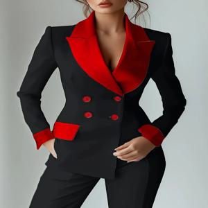 여성 패치 워크 짧은 블레이저 자켓 Nothed Collar 패션 오피스 레이디 긴 소매 우아한 캐주얼 더블 브레스트 블레이저 코트