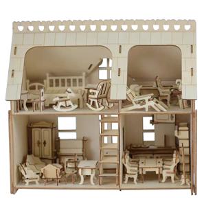 DIY 나무 인형 집 미니어처 가구 세트 척 놀이 3D 퍼즐 장난감 선물 어린이를위한 분해 된 디자인 소녀