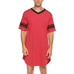 남성 코튼 Nightshirt 짧은 소매 v 넥 부드러운 느슨한 Nightwear 편안한 남성 잠옷 남성 Homewear Sleepshirts