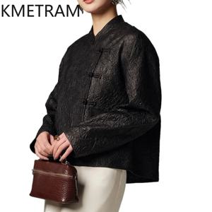 100% 첫 번째 레이어 양피 자켓 여성 정품 가죽 짧은 재킷 수제 주름진 코트 2025 봄 여성 의류 кожанка