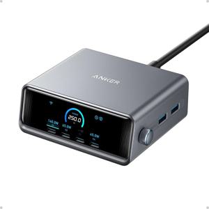 Anker Prime 충전기, 250W GaN Prime USB C 충전 스테이션, 초고속 6포트, 2.26인치 LCD 디스플레이 및 스마트 제어 다이얼