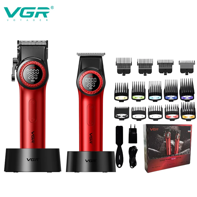 VGR 001 977 새로운 헤어 트리밍 세트 하이 엔드 남성용 헤어 클리퍼 지능형 디지털 디스플레이 전기 푸셔 조각 및 미백