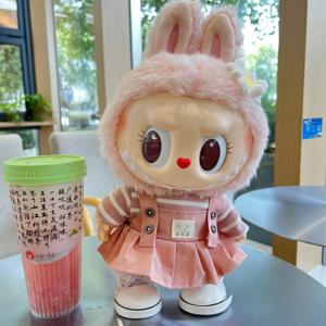 38cm 대형 베이비 드레스 의류 POPMART 버블 마트 Labubu 봄 야생 여름 Labubu 대형 비닐 봉제 인형 캐주얼 세트 변경