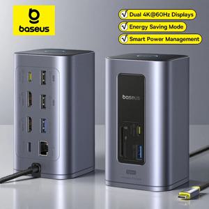 Baseus 12-in-1 USB C 허브-HDMI 4K@60Hz 듀얼 디스플레이 USB 3.2 어댑터(RJ45 SD TF PD 100W 도킹 스테이션 포함) Window Mac 허브용