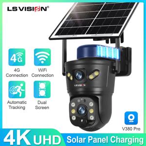 LS VISION 4G /WIFI 야외 태양광 카메라 8MP 듀얼 렌즈 PIR Sim 카드 야간 투시경 방수 보안 Camara 배터리 CCTV 내장