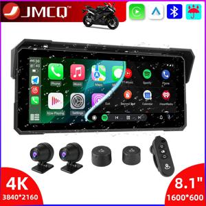 JMCQ 휴대용 8.1 인치 IP67 방수 오토바이 4K DVR GPS 네비게이션 무선 Carplay 안드로이드 자동 모토 레코더 모니터