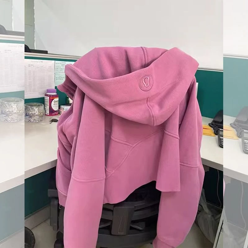 도파민 스포츠웨어 짧은 후드 여성 봄 가을 얇은 하이 엔드 자수 오픈 카디건 자켓 루즈 피트 긴 소매