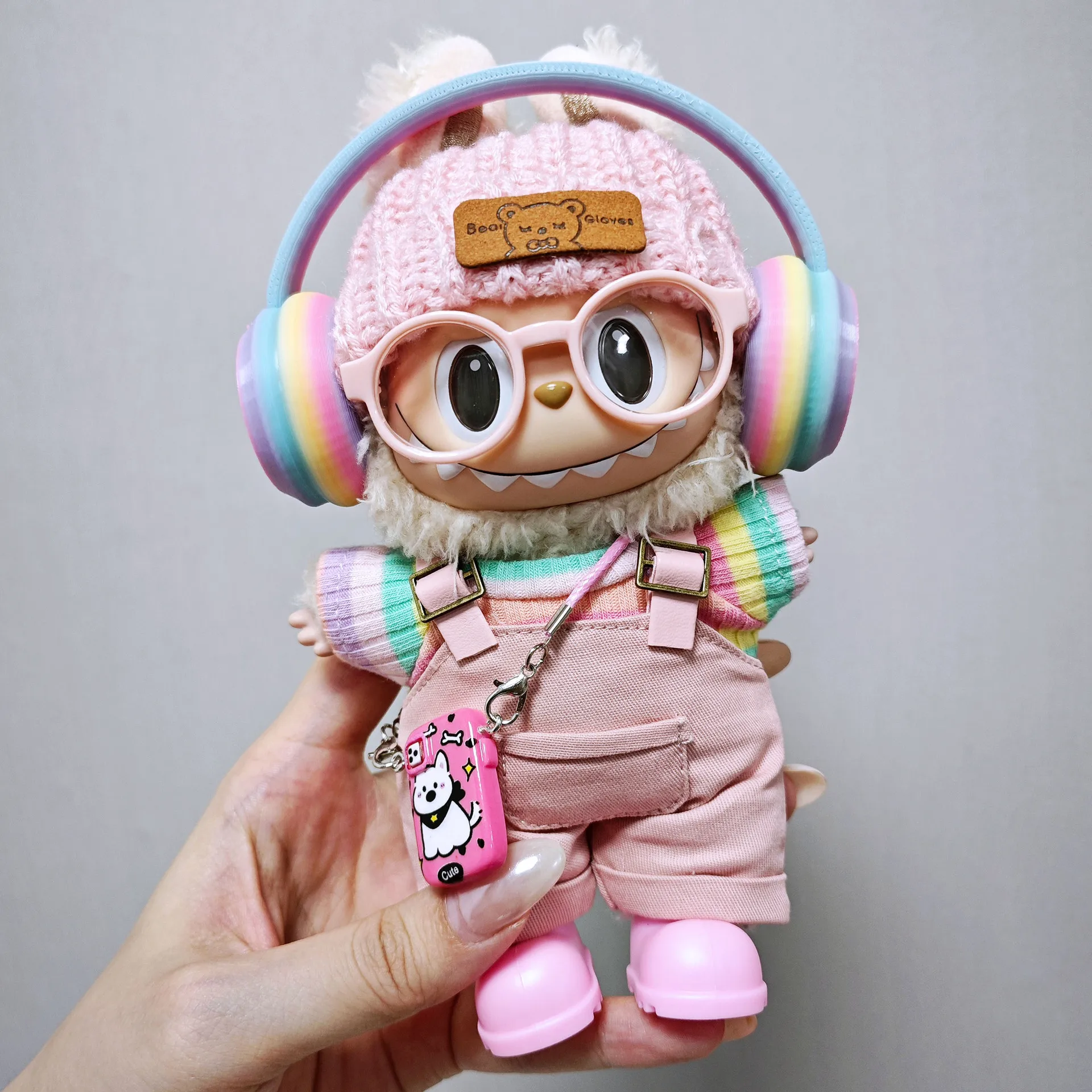 Labubu 아기 옷 15cm - 17cm용, Labubu 원단으로 제작, 핑크색 작업복, 아기 옷과 짝을 이루는 제품