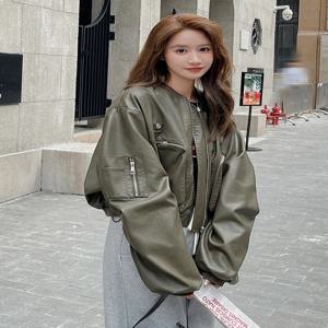 독특한 een PU 가죽 Jaet 여성용 ort 루즈 오토바이 Jaet 봄 가을 New Sle Retro Faion streetwear
