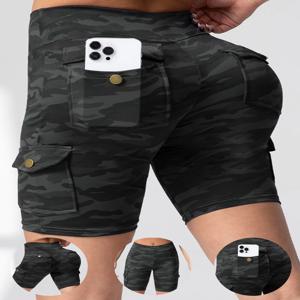 위장 인쇄 된 여성 반바지 주머니 엉덩이 리프팅 배 꽉 탄성 슬림 야외 실행 운동 반바지 streetwear