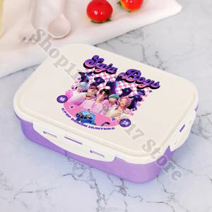 KPop 악마 사냥꾼 어린이 도시락 상자 포크 스푼 소녀 휴대용 플라스틱 도시락 상자 어린이 만화 귀여운 음식 과일 컨테이너 선물