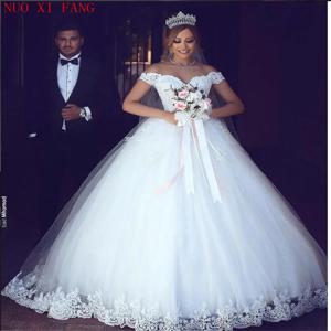 사용자 정의 흰색 레이스 appiques 오프 어깨 신부 웨딩 드레스 플러스 사이즈 신부 웨딩 드레스 볼 가운 vestido de noiva