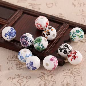 10pcs 라운드 6mm 8mm 10mm 12mm 꽃 패턴 세라믹 도자기 느슨한 스페이서 비즈 쥬얼리 만들기 DIY 팔찌 결과 만들기