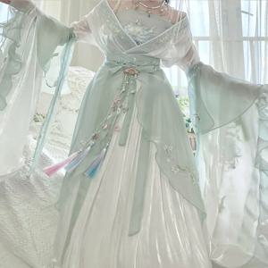 Hanfu 8 개/대 드레스 여성 고대 중국 전통 Hanfu 세트 여성 요정 코스프레 의상 복장 여름 Hanfu Ligiht Green