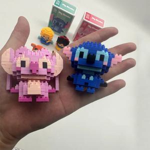 디즈니 스티치 빌딩 블록 애니메이션 카와이 만화 미니 액션 어린이 피규어 블록 벽돌 조립 DIY 장난감 어린이를위한 선물