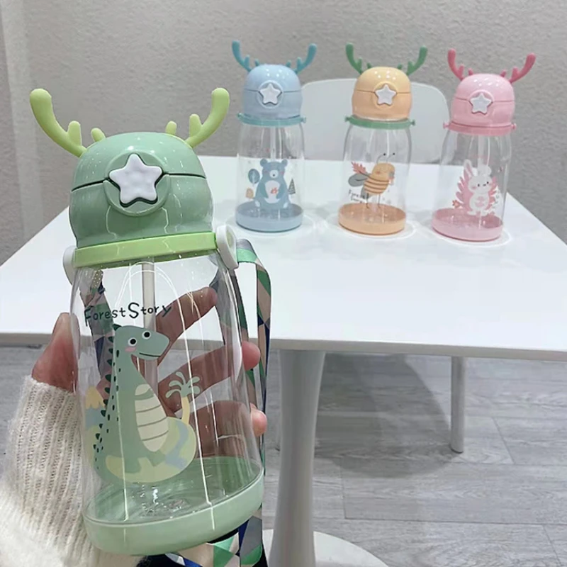 사랑스러운 Antler 어린이 물 Sippy 컵 빨대와 크리 에이 티브 만화 아기 컵 Leakproof 물병 야외 어린이 컵 BPA 무료