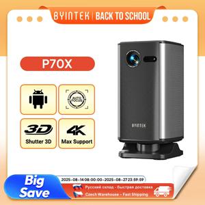 BYINTEK P70X 휴대용 미니 프로젝터(배터리 내장) 4K 지원 야외 영화용 3D Wifi 야간 홈 시어터 프로젝터