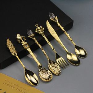 빈티지 코트 커피 스푼 6 개/대 아이스크림 스푼 잼 스푼 디저트 스푼 크리스탈 헤드 식기 세트 선물 공예품