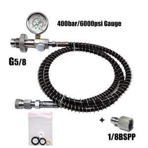 HP 필링 스테이션 충전 어댑터 DIN 커넥터 큰 탱크에서 작은 병까지 호스 6000psi/400bar 게이지가 있는 HPA 스쿠버 다이빙