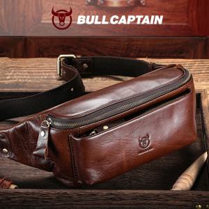 BULLCAPTAIN 남성용 정품 가죽 허리 가방 캐주얼 레트로 등산 가방 다기능 래치 잠금 크로스 바디 가슴 가방