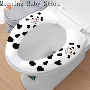 재사용 가능한 빨 수있는 WC 화장실 끈적 끈적한 좌석 패드 만화 팬더 화장실 스티커 화장실 매트 욕실 따뜻한 좌석 뚜껑 커버 유니버설