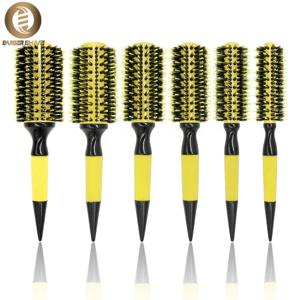 전문가용 원형 나무 헤어 브러시, 멧돼지 강모 믹스, 나일론 살롱, 여성 헤어 스타일링 도구, 노란색 브라질 헤어 컬, 6 가지 크기