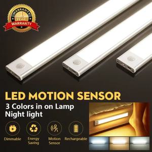 모션 센서 캐비닛 조명 디 밍이 가능한 LED 야간 조명 무선 USB 충전식 Led 튜브 라이트 옷장 3 색 야간 램프