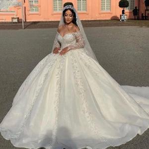 On Zhu 맞춤형 오프 숄더 반짝 이는 스팽글 웨딩 드레스 v 넥 신부 가운 볼 가운 긴 가운 Vestido De Novia 2025