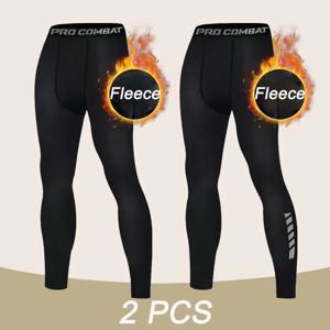 남성 따뜻한 압축 레깅스 1-2 Pcs 스포츠 훈련 바지 드라이 피트 러닝 스타킹 피트니스 농구 조깅 양털 바지