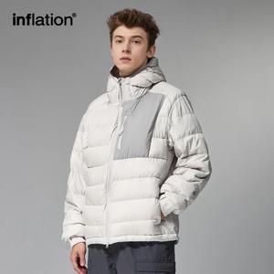 INFLATION 남녀공용 경량 후드 다운 재킷, 90% 다운 방수, 포장 가능한 캐주얼 아우터