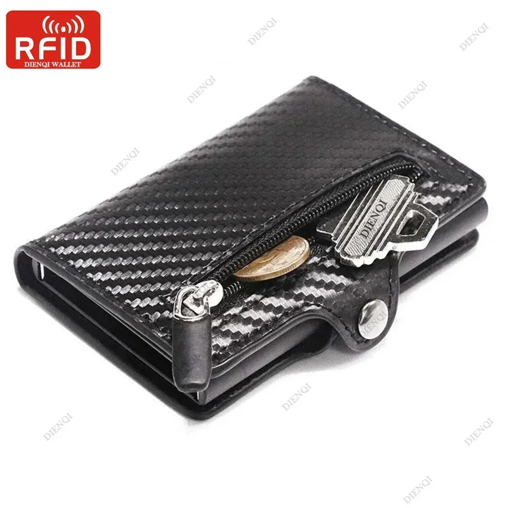 탄소 섬유 RFID 차단 남성용 신분증 신용 카드 지갑 가죽 금속 비즈니스 은행 신용 카드 홀더 케이스