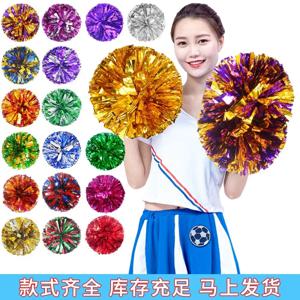 핸들 치어 리더 공이있는 다채로운 치어 리더 Pom Poms 골드 실버 레드 옐로우 핸드 댄스 Pompoms 액세서리 여자 여자 키즈