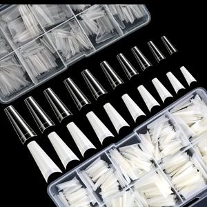 500Pcs 프랑스어 관 댄서 네일 팁 아크릴 네일 인공 절반 거짓 플레이크 네일 팁, Na 용 투명 플라스틱 상자가있는 10 가지 크기