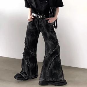 2025 Ropa Y2K 스트리트웨어 워싱 블랙 배기 스택 플레어 청바지, 남성용 90S 빈티지 의류, 데님 바지