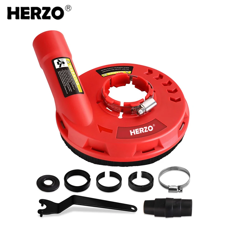 HERZO 125MM 4/5 인치 먼지 슈라우드 그라인딩 커버 브러시 링이있는 그라인더 용 먼지없는 도구 전동 공구 부착물