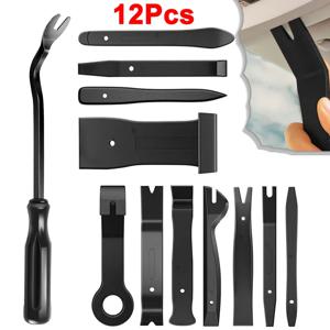 12PCS 자동 트림 제거 도구 키트 자동차 오디오 대시 패널 창 몰딩 패스너 리무버 도구 키트에 대한 스크래치 도구 키트 없음-블랙