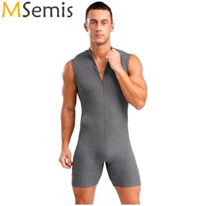 남성 솔리드 원피스 파자마 로퍼 잠옷 Boyleg 지퍼 Onesie 점프 슈트 Stretchy Pajamas Sport Bodysuit 보디 빌딩 피트니스