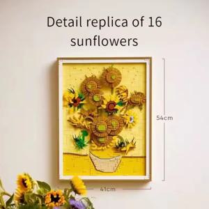 신제품 Moc 크리 에이 티브 해바라기 모델 빌딩 블록 장식 빈센트 반 고흐 Sunflowers3D 아트 벽화 빌딩 블록 세트 Di