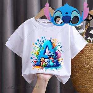 디즈니 릴로 스티치 편지 어린이 티셔츠 아기 ABC 생일 파티 티셔츠 소년 티셔츠 소녀 파티 티셔츠 어린이상의