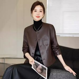 AYUNSUE 탑 레이어 염소 가죽 정품 가죽 자켓 여성 2025 오-넥 여성 자켓 봄 가을 의류 캐주얼 Косуха Женская