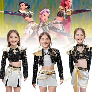 KPop Zoey 코스프레 의상 가발 신발 블랙 코트 노래 정장 노래 프로모션 의상 어린이 할로윈 파티 역할 놀이 복장