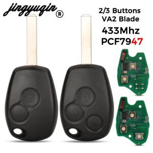 Jingyuqin 2/3 버튼 433 mhz pcf7947 칩 원격 자동차 키 쉘 르노/kangoo ii/clio iii 먼지 떨이 modus twingo dacia logan